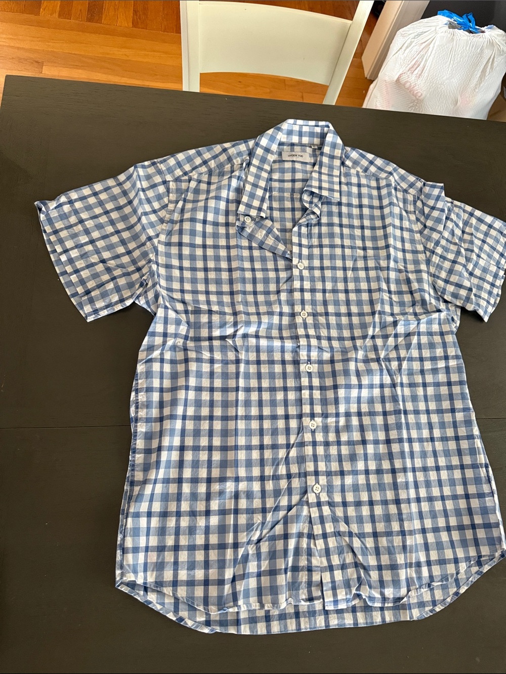Men's Light Blue Gingham Short-Sleeve Button-Down Shirt